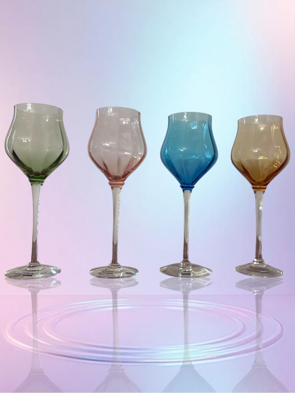 Colored Stemmed Wine Glasses Set - Green, Pink, Blue, Amber